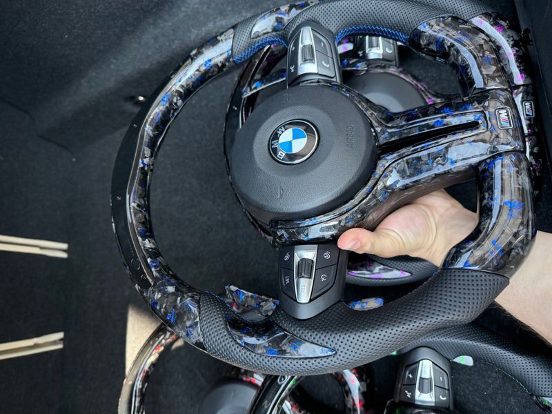 M Кермо Руль Синій Карбон + Led екран М3 стиль для BMW F series F10 F30 F11 F01 F02 F20 F21 F22 F23 F31 F32 F33 F36 X3 F25 F26 F15 F16 BM-7 фото